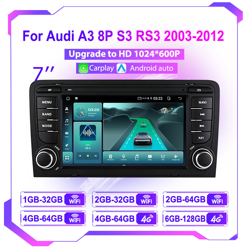 Android Head Unit 6Gb 128Gb - Autoradio da 7 Pollici per Audi